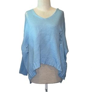 Blue Knit Hoodie Sweater